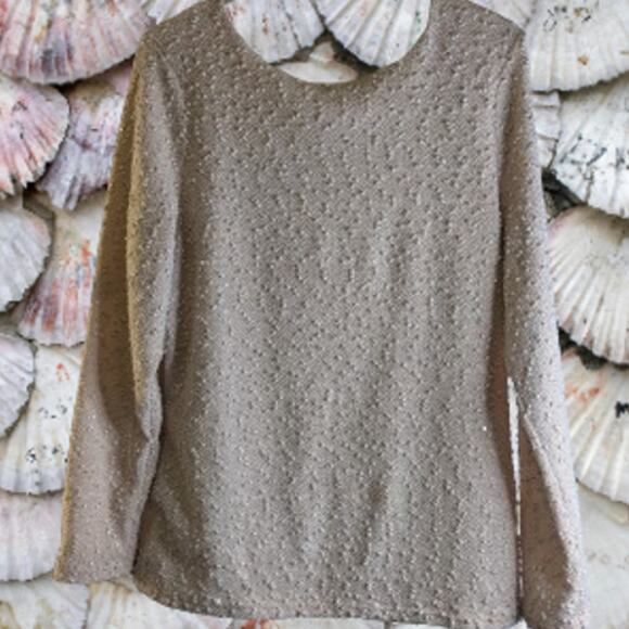 Jennifer Lopez XL long sleeve polyester blend stretch beige knit woman's blouse - Picture 1 of 1